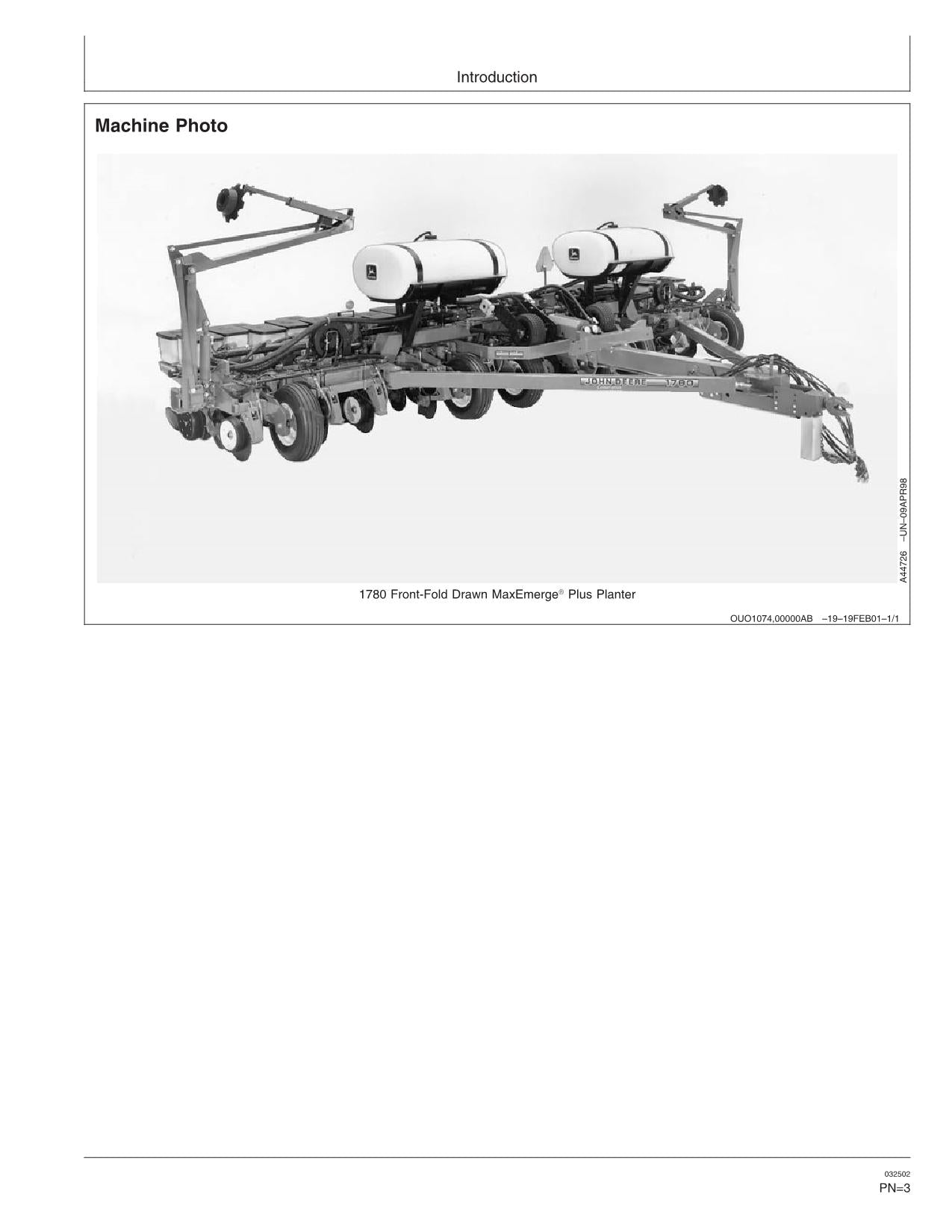 JOHN DEERE 1780 PLANTER OPERATORS MANUAL #1