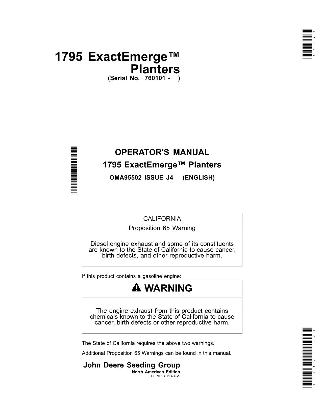 JOHN DEERE 1795 PLANTER OPERATORS MANUAL #2