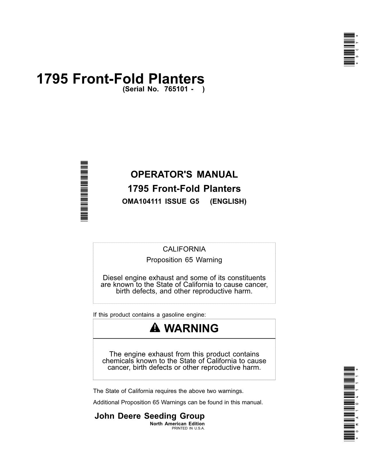 JOHN DEERE 1795 PLANTER OPERATORS MANUAL #5