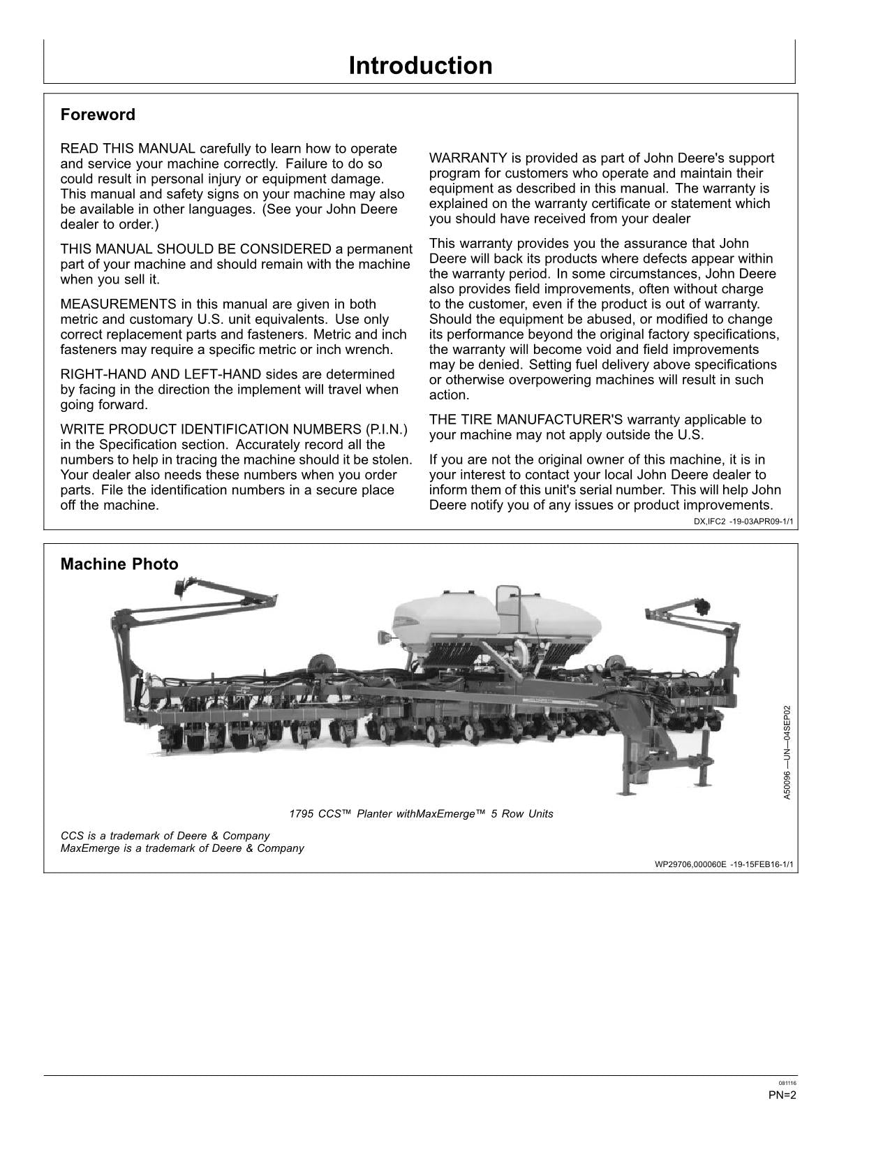 JOHN DEERE 1795 PFLANZMASCHINE BEDIENUNGSANLEITUNG #6