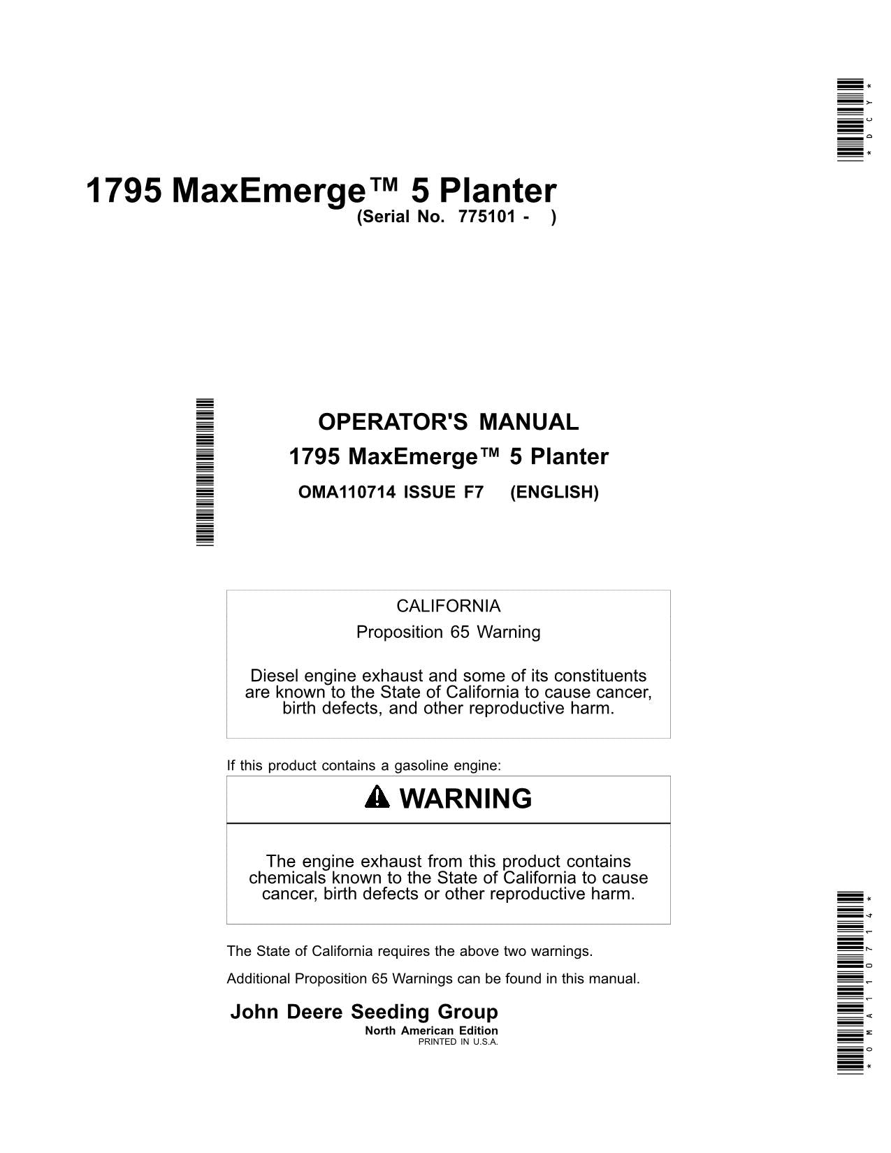 JOHN DEERE 1795 PLANTER OPERATORS MANUAL #7