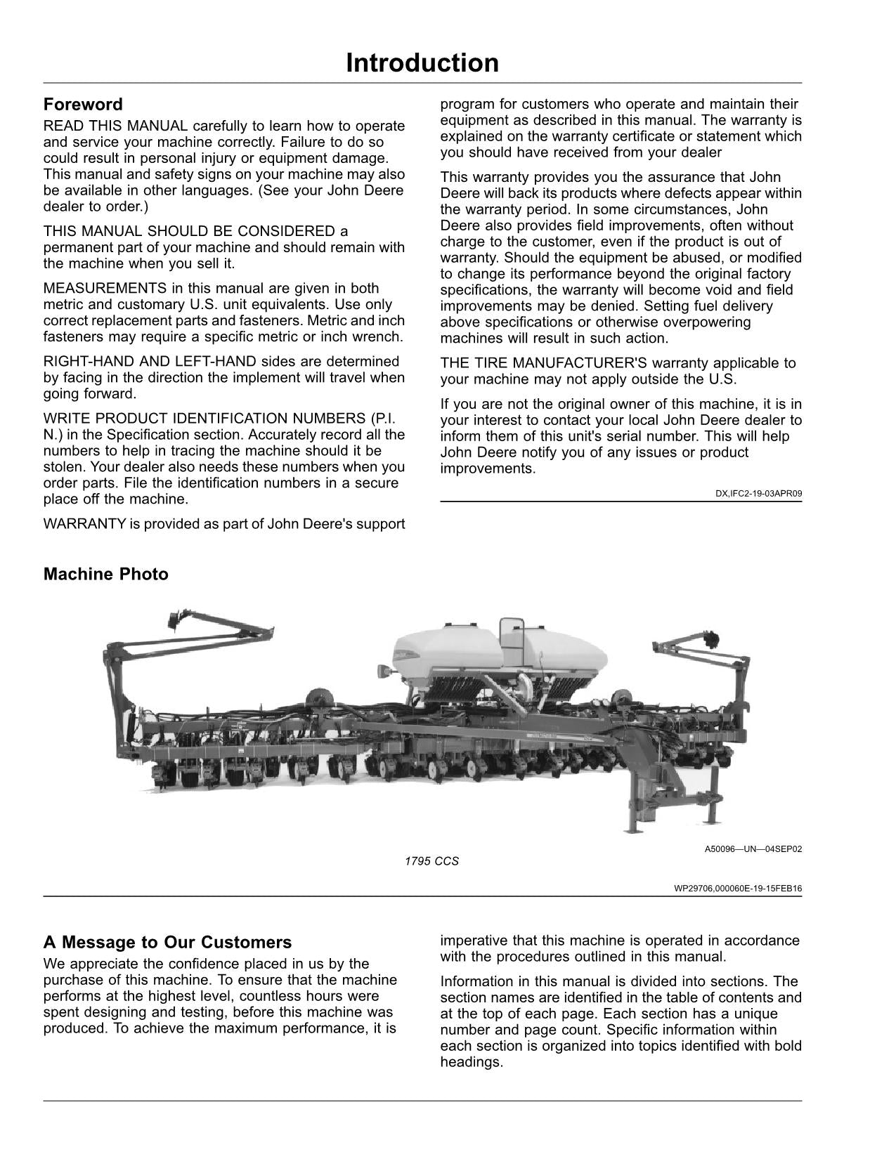 JOHN DEERE 1795 MAXEMERGE 5 PLANTER OPERATORS MANUAL #1