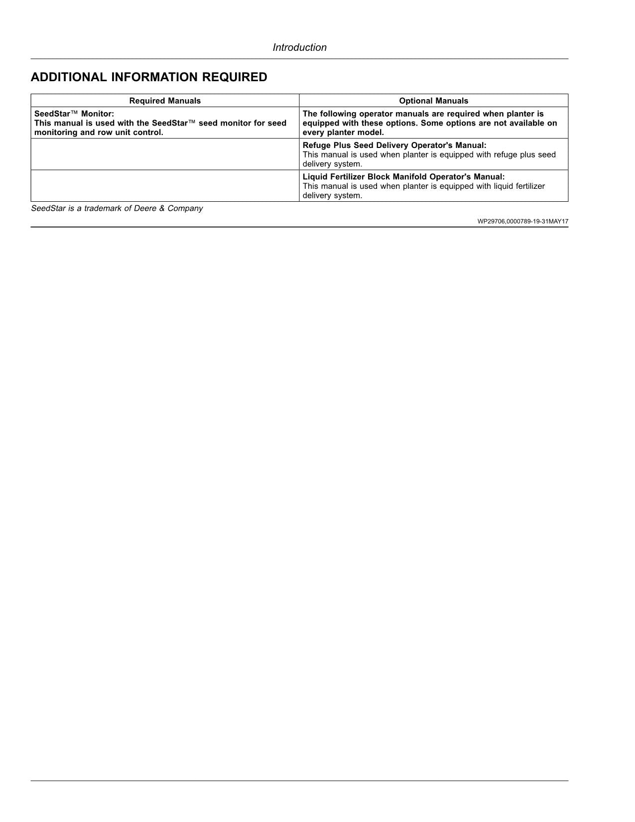 JOHN DEERE 1795 EXACTEMERGE MAXEMERG 5E PLANTER OPERATORS MANUAL