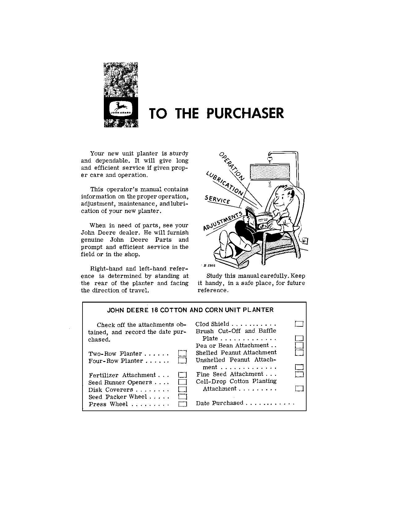 JOHN DEERE 18 2510 3020 PLANTER OPERATORS MANUAL