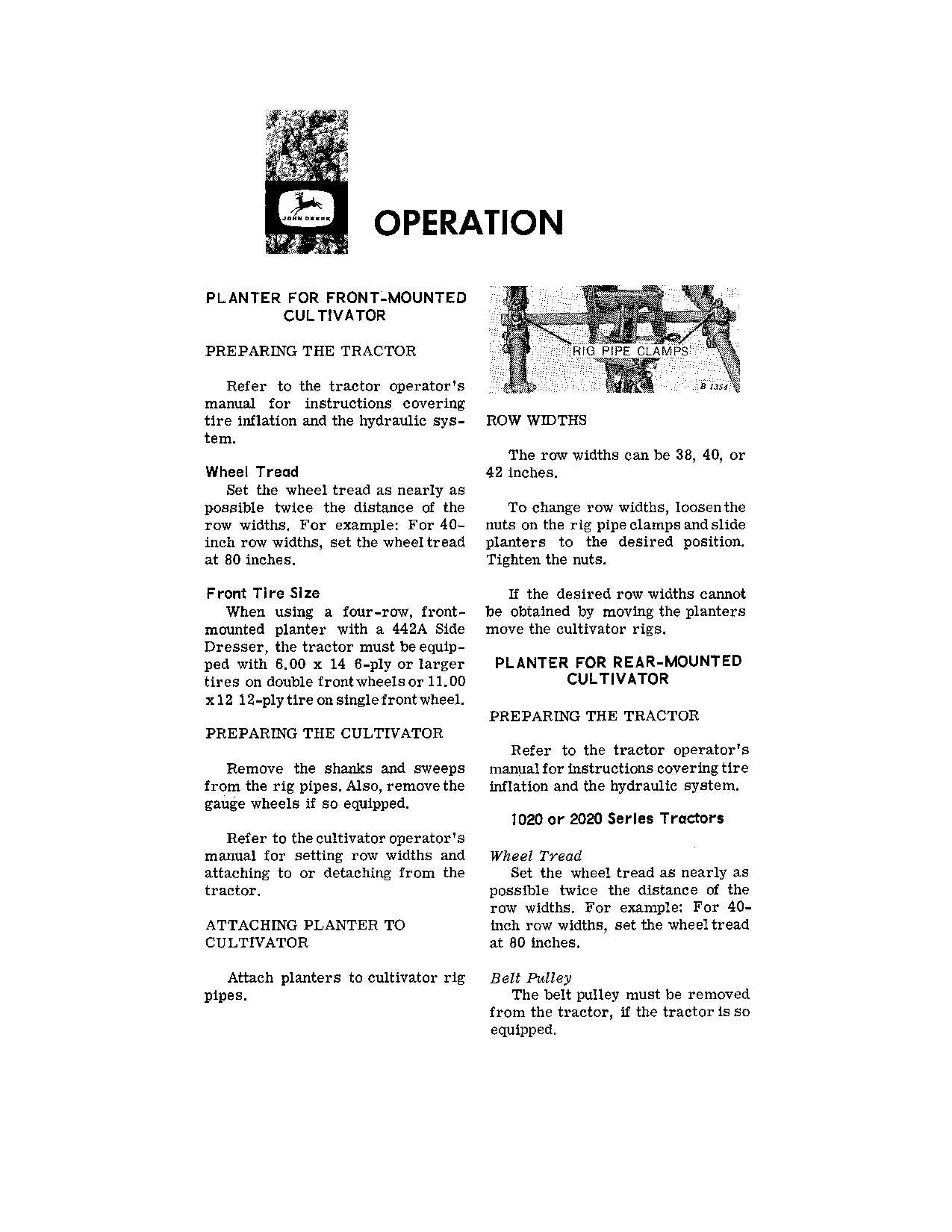 JOHN DEERE 18 2510 3020 PLANTER OPERATORS MANUAL