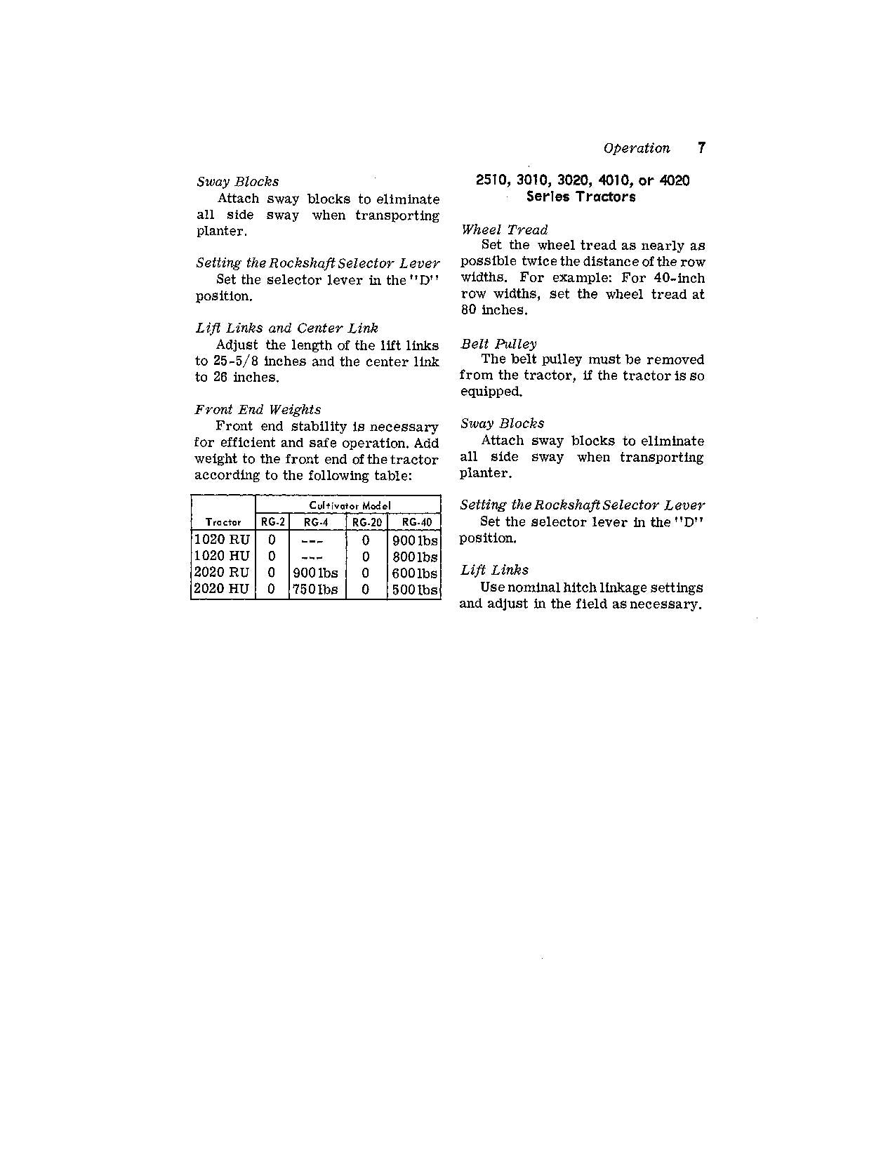 JOHN DEERE 18 2510 3020 PLANTER OPERATORS MANUAL