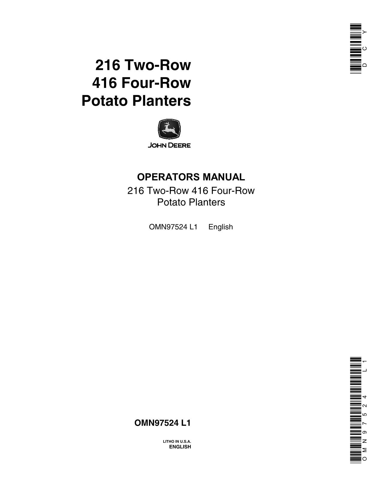 JOHN DEERE 216 416 PLANTER OPERATORS MANUAL #1