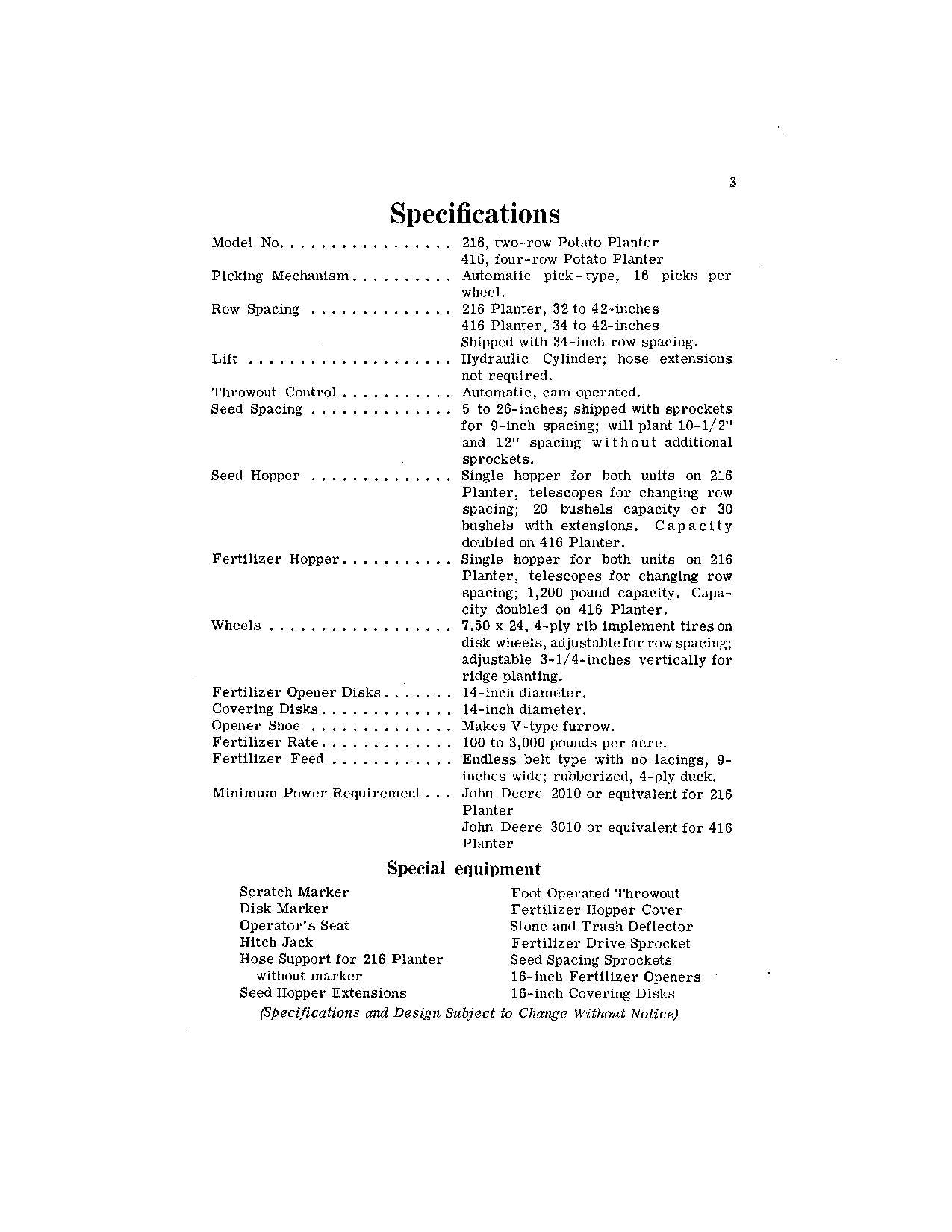 JOHN DEERE 216 416 PLANTER OPERATORS MANUAL #1