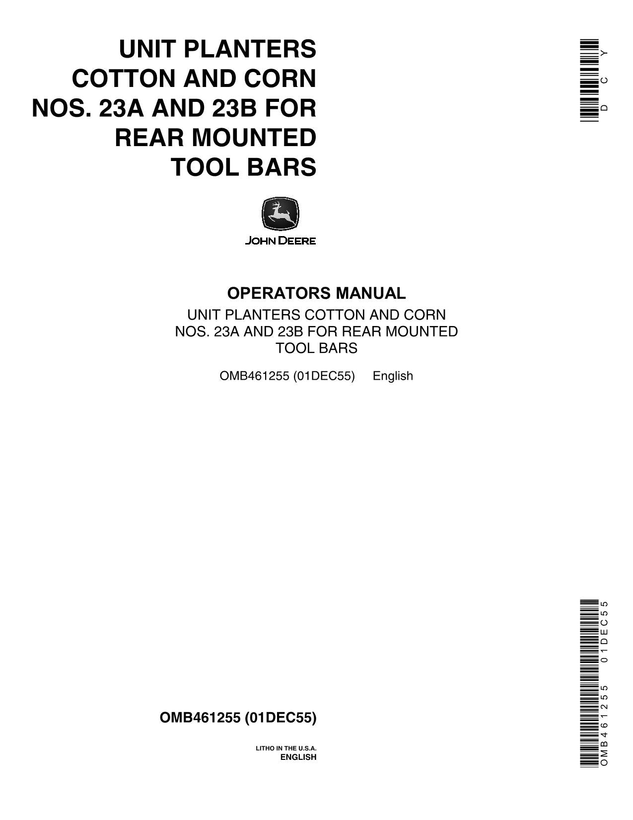 JOHN DEERE 23A PLANTER OPERATORS MANUAL