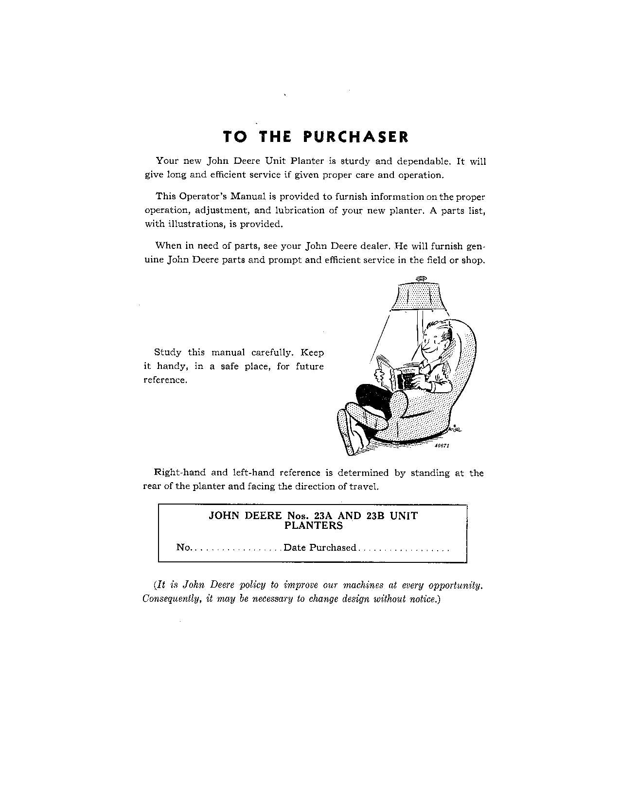 JOHN DEERE 23A PLANTER OPERATORS MANUAL