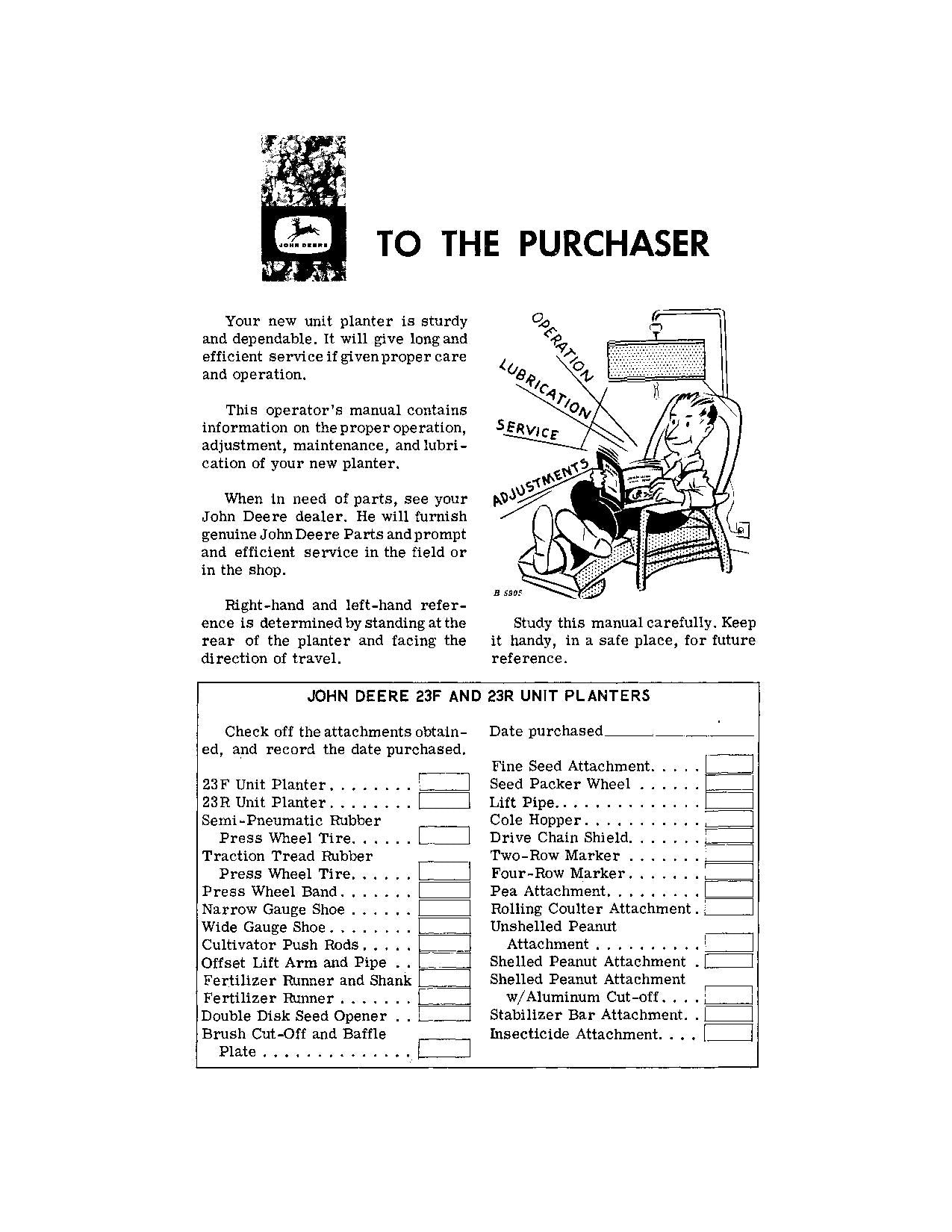 JOHN DEERE 23F 23R PLANTER OPERATORS MANUAL