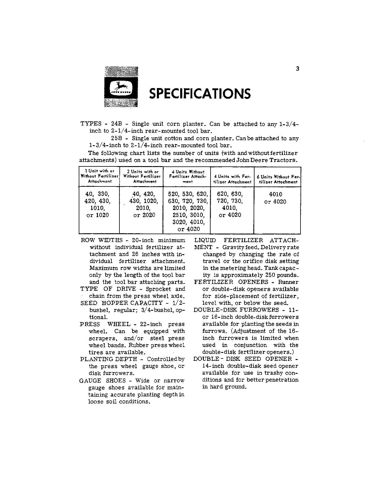 JOHN DEERE 24B 25B PLANTER OPERATORS MANUAL