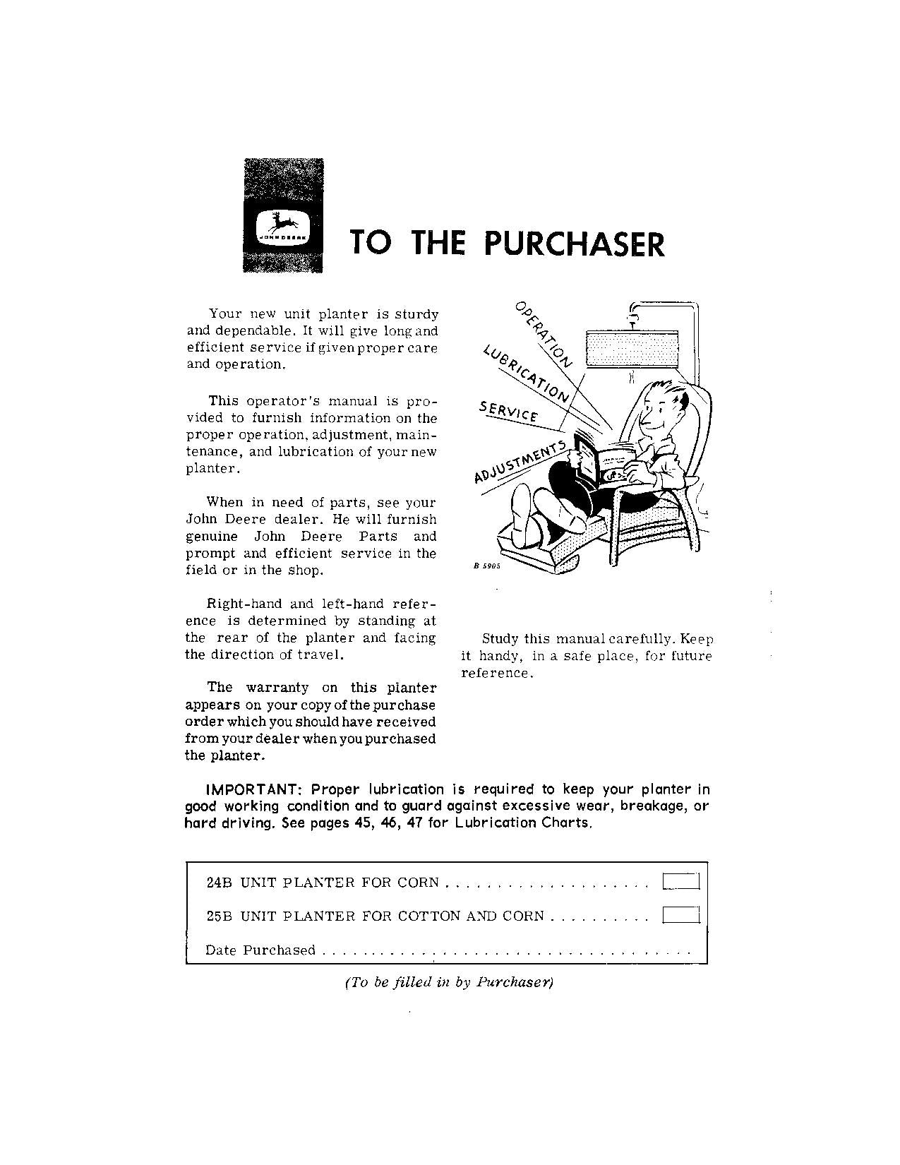 JOHN DEERE 24B 25B PLANTER OPERATORS MANUAL