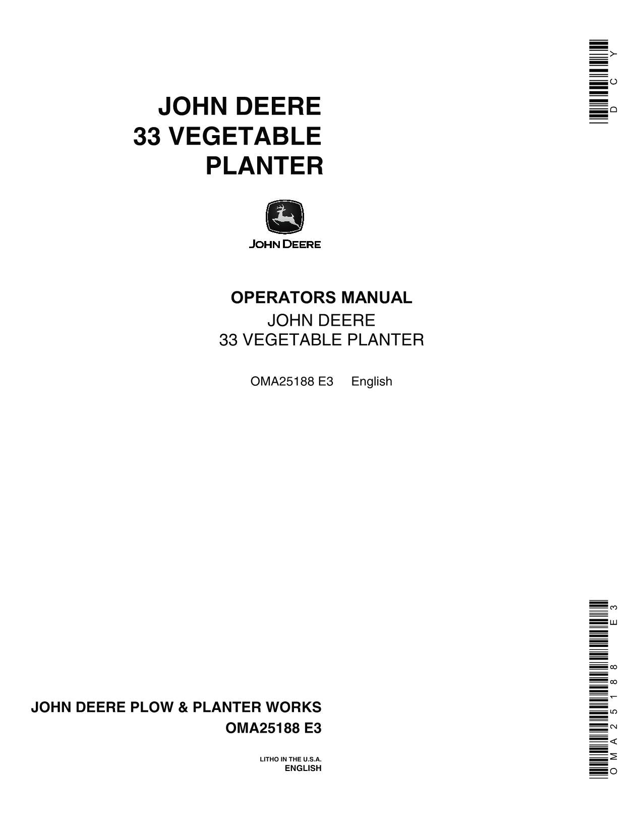 JOHN DEERE 33 PLANTER OPERATORS MANUAL