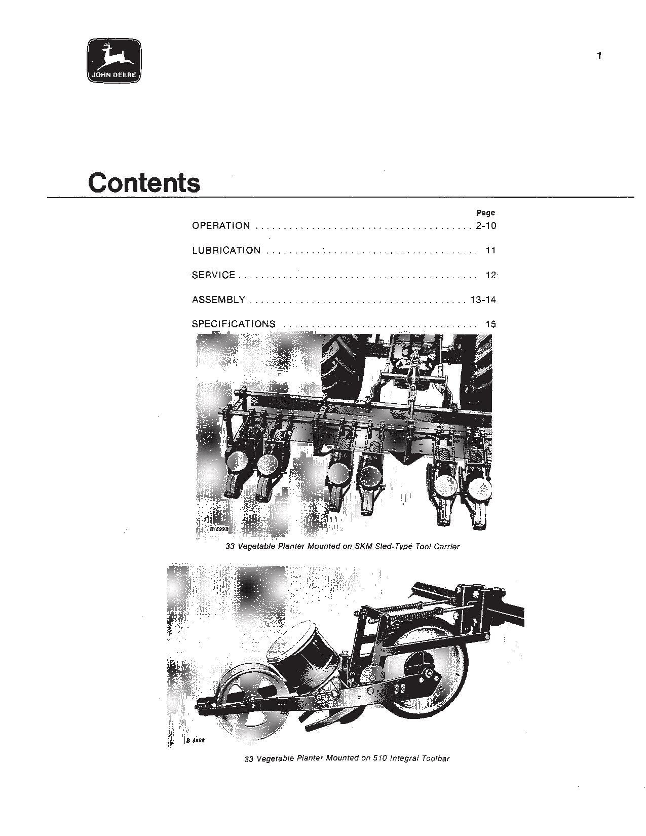 JOHN DEERE 33 PLANTER OPERATORS MANUAL