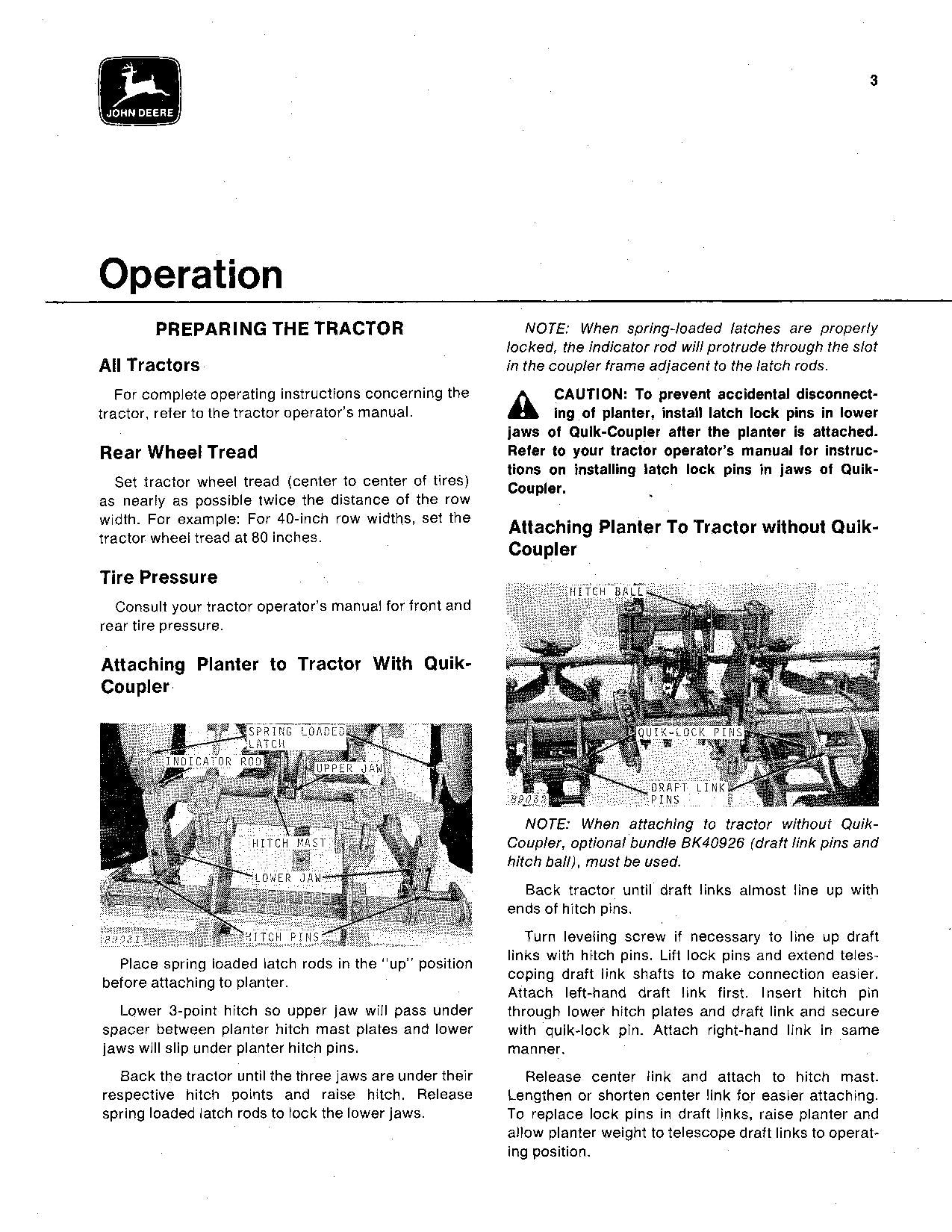 JOHN DEERE 431 631 PLANTER OPERATORS MANUAL