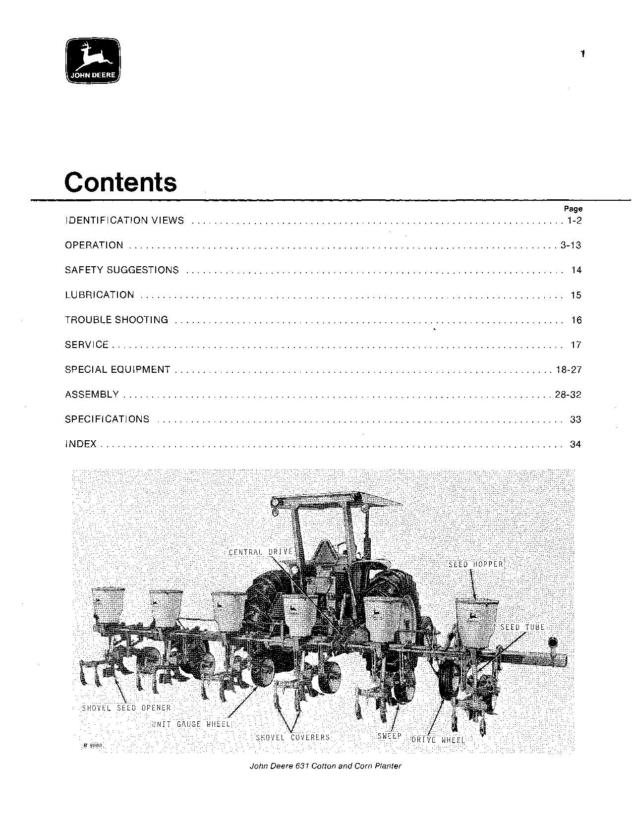 JOHN DEERE 431 631 PLANTER OPERATORS MANUAL