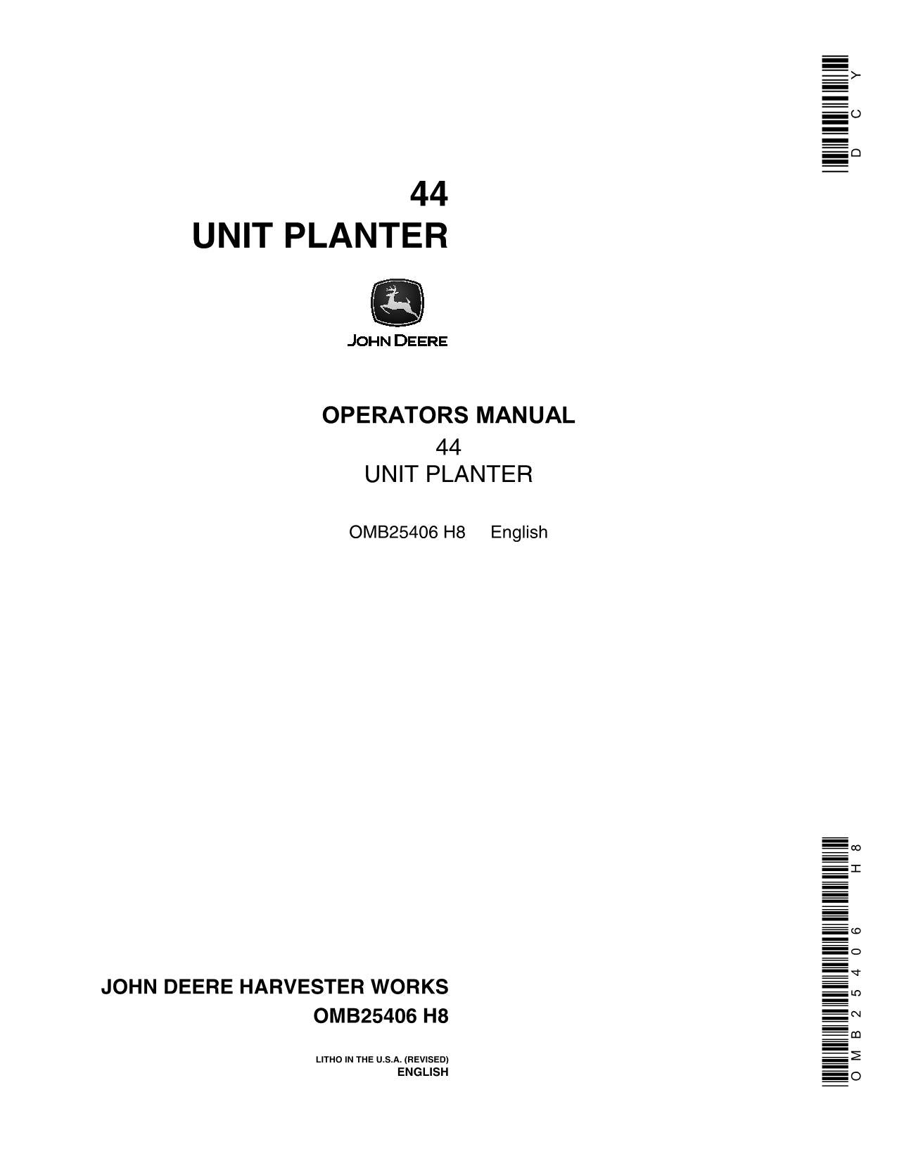 JOHN DEERE 44 PLANTER OPERATORS MANUAL