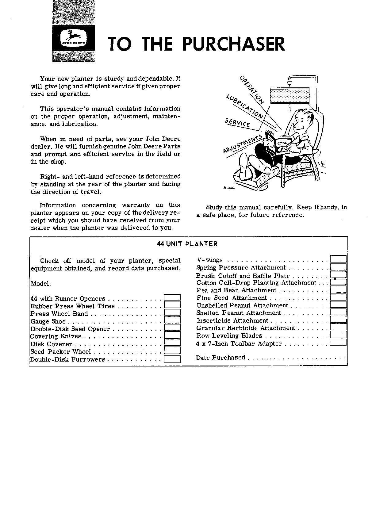 JOHN DEERE 44 PLANTER OPERATORS MANUAL