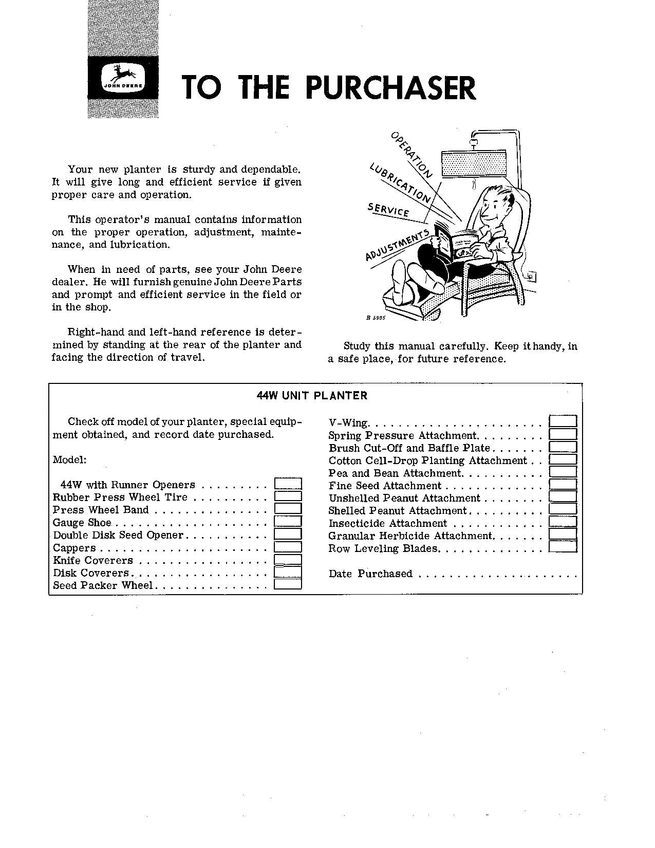 JOHN DEERE 44W PLANTER OPERATORS MANUAL