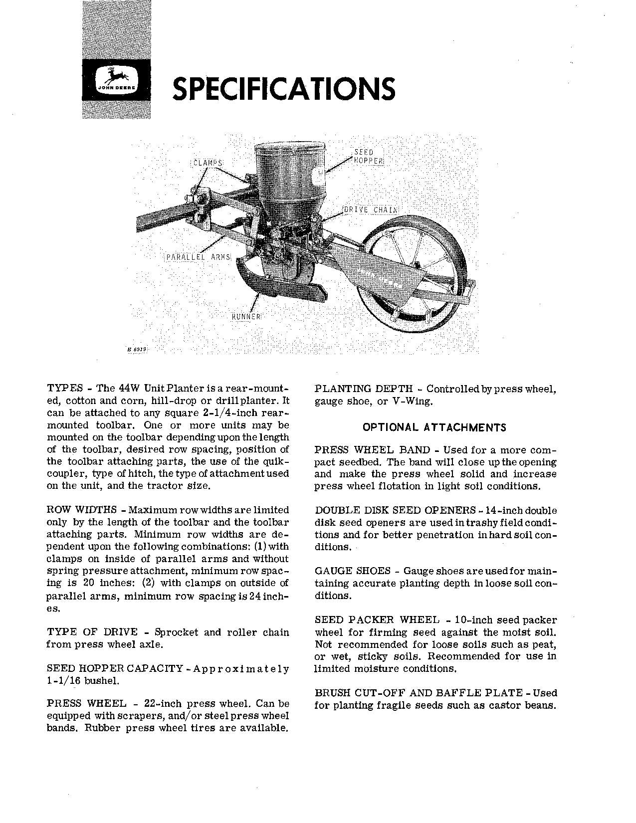 JOHN DEERE 44W PLANTER OPERATORS MANUAL