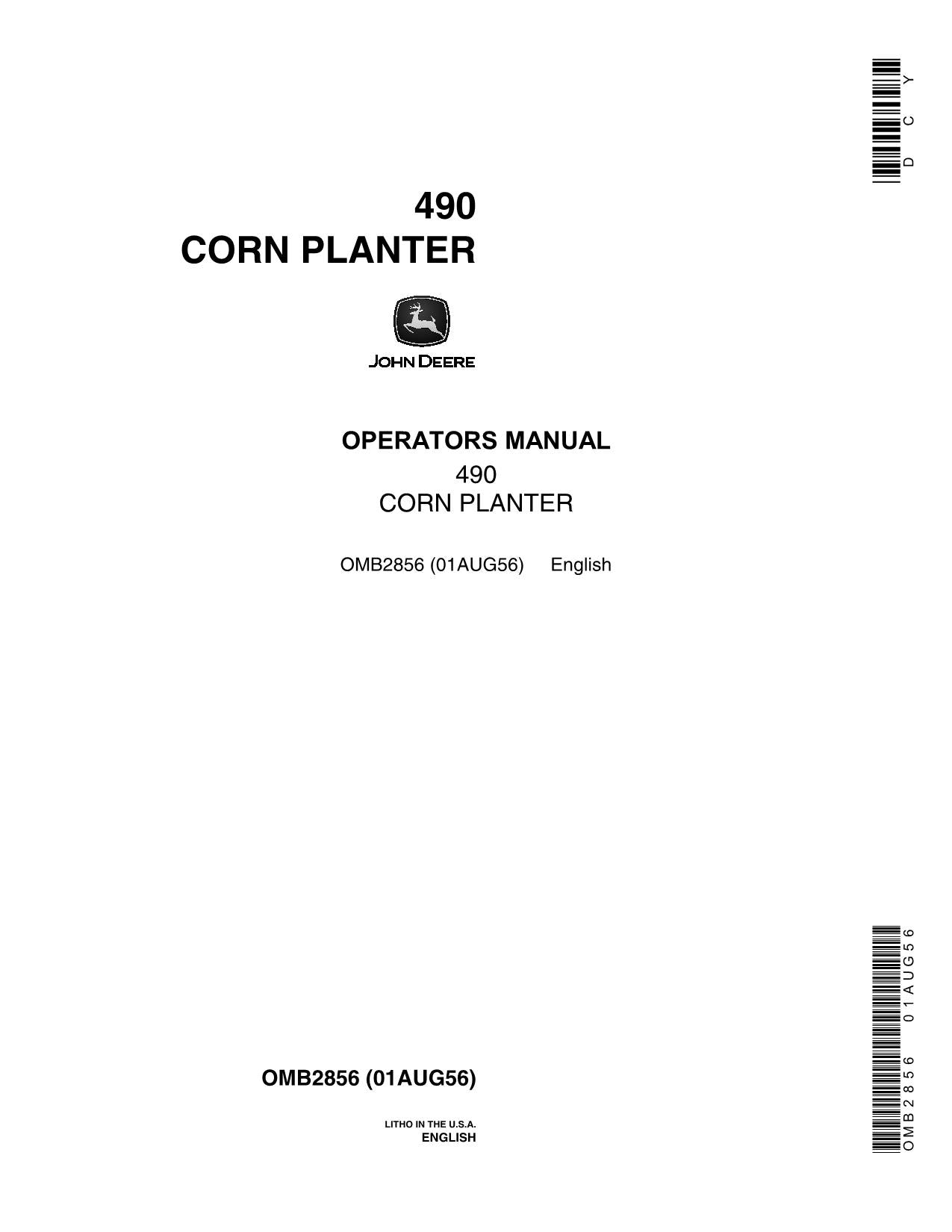 JOHN DEERE 490 PLANTER OPERATORS MANUAL