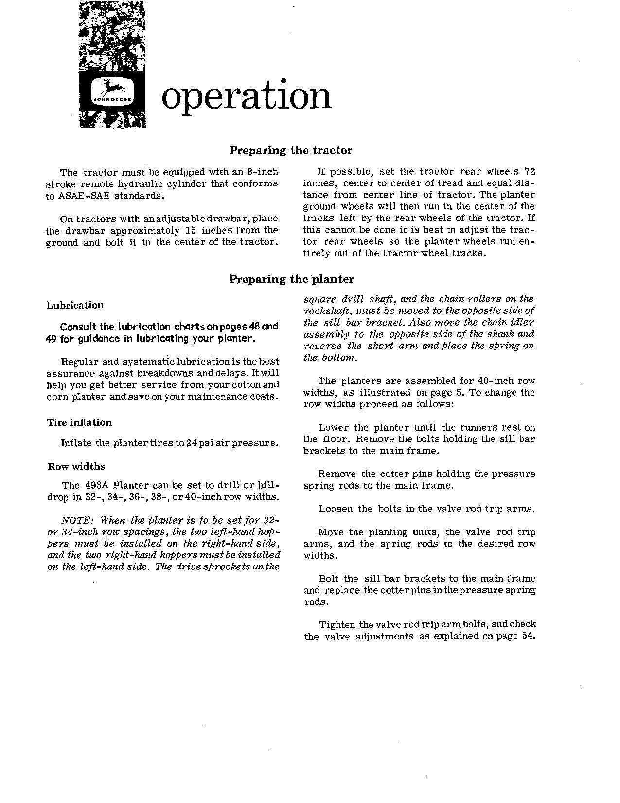 JOHN DEERE 493A PLANTER OPERATORS MANUAL