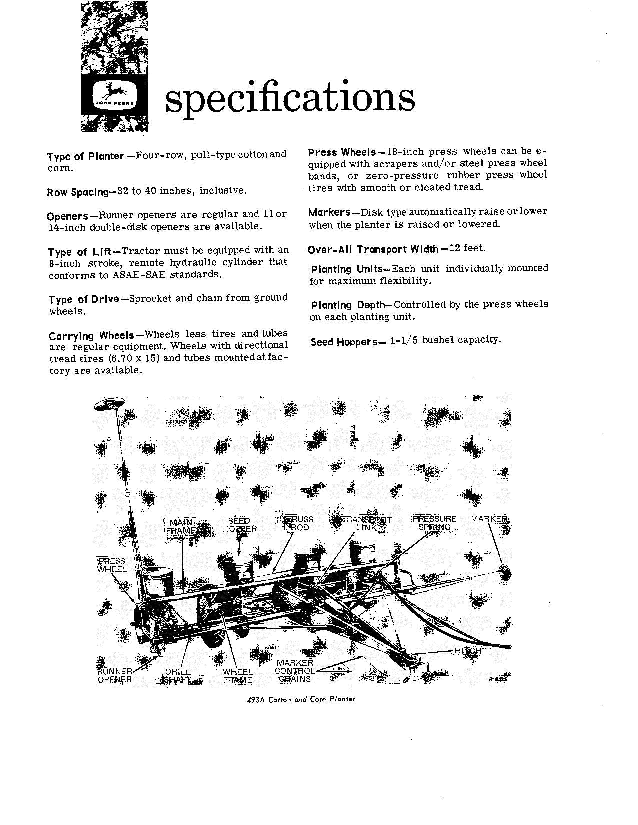 JOHN DEERE 493A PLANTER OPERATORS MANUAL