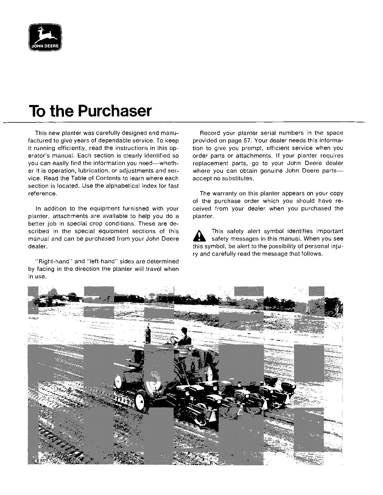 JOHN DEERE 50 PLANTER OPERATORS MANUAL