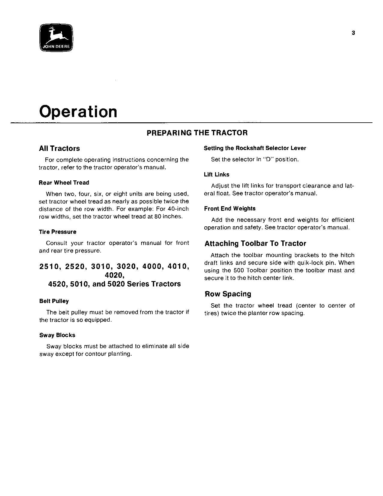 JOHN DEERE 50 PLANTER OPERATORS MANUAL