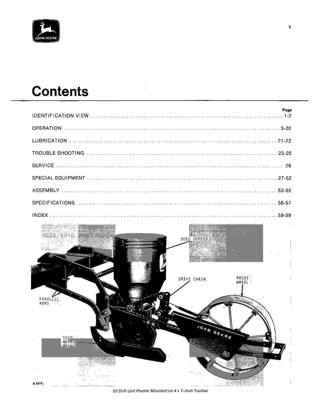 JOHN DEERE 50 PLANTER OPERATORS MANUAL