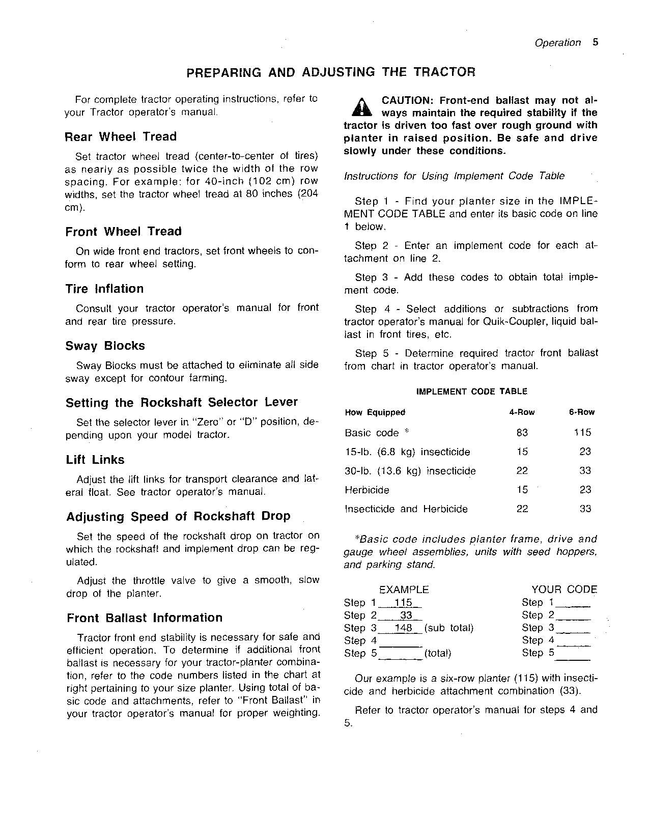 JOHN DEERE 6100 PLANTER OPERATORS MANUAL #2