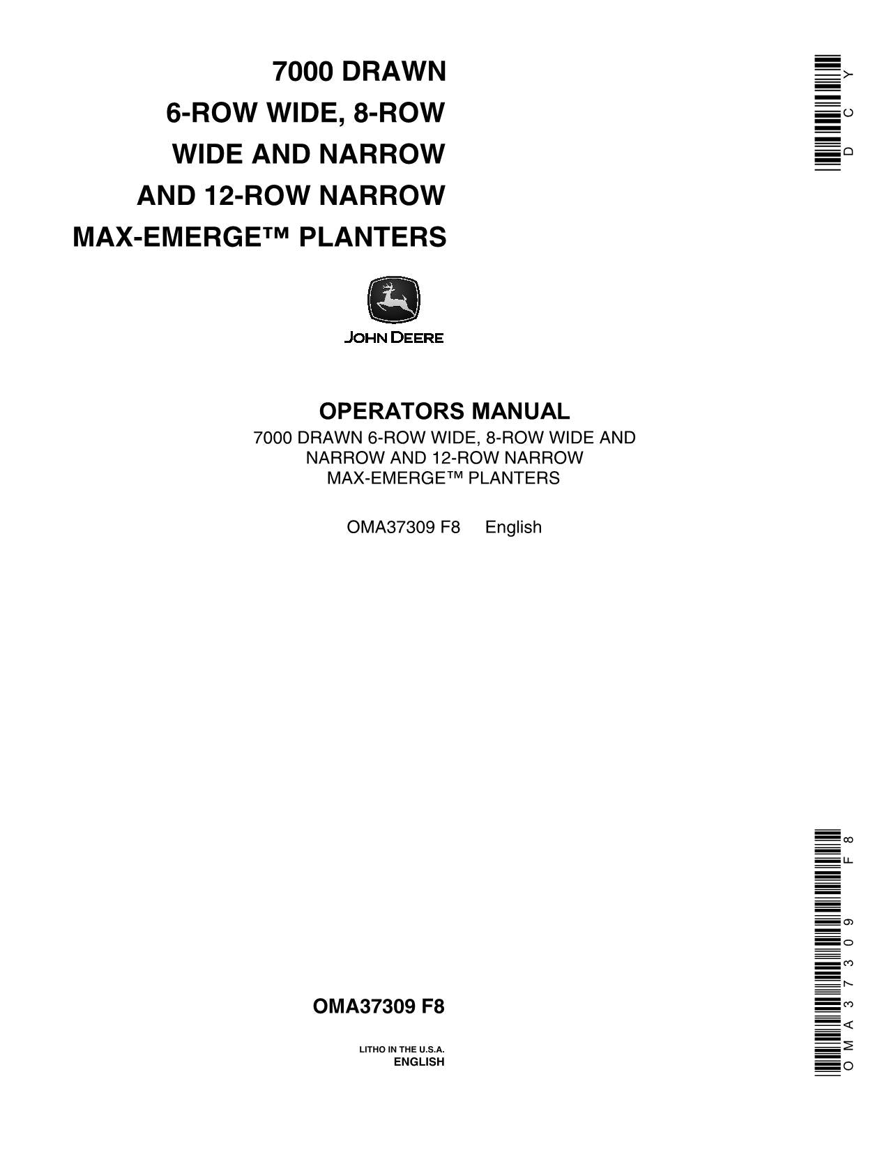 Manuel d'utilisation du semoir à coton et à maïs John Deere 7000 DRAWN 6RW 8RN 8RW #6