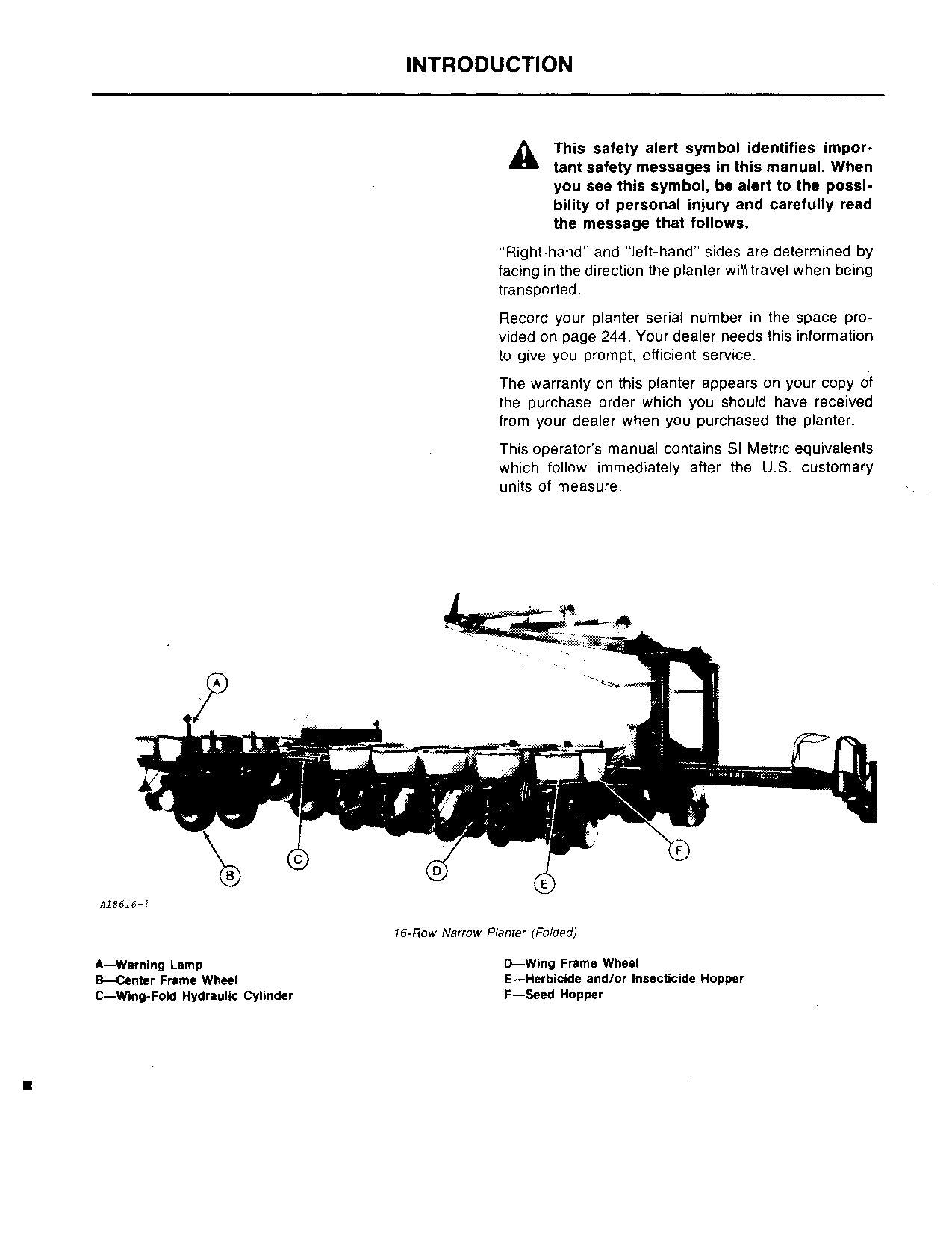 JOHN DEERE 7000 DRAWN (FOLDING) PLANTERS 12RW PLANTER OPERATORS MANUAL #11