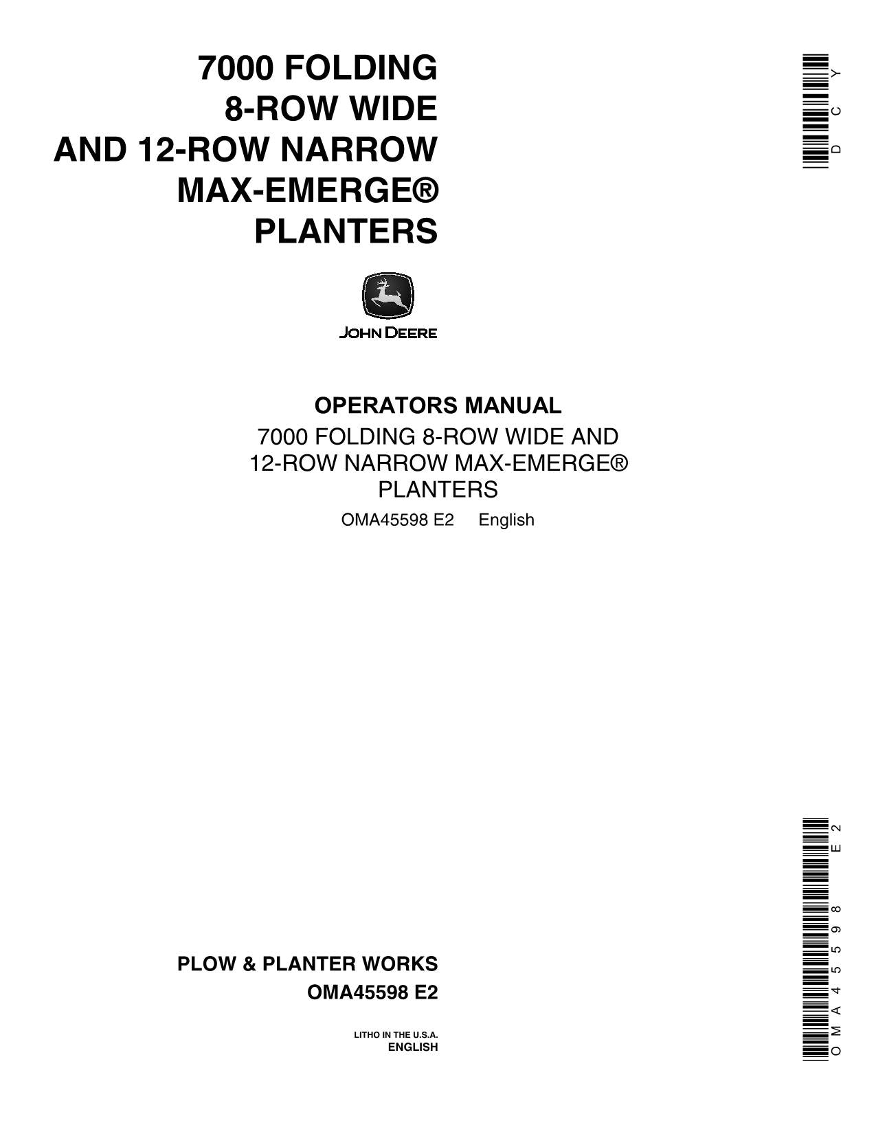 JOHN DEERE 7000 DRAWN FOLDING PLANTER 8RW 12RN PLANTER OPERATORS MANUAL #13