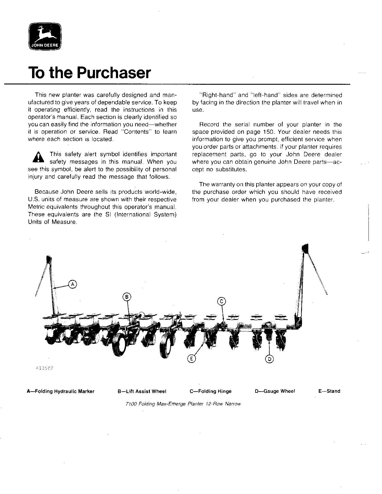 JOHN DEERE 7100 FOLDING MAXEMERGE INTEGRAL PLANTER OPERATORS MANUAL #1