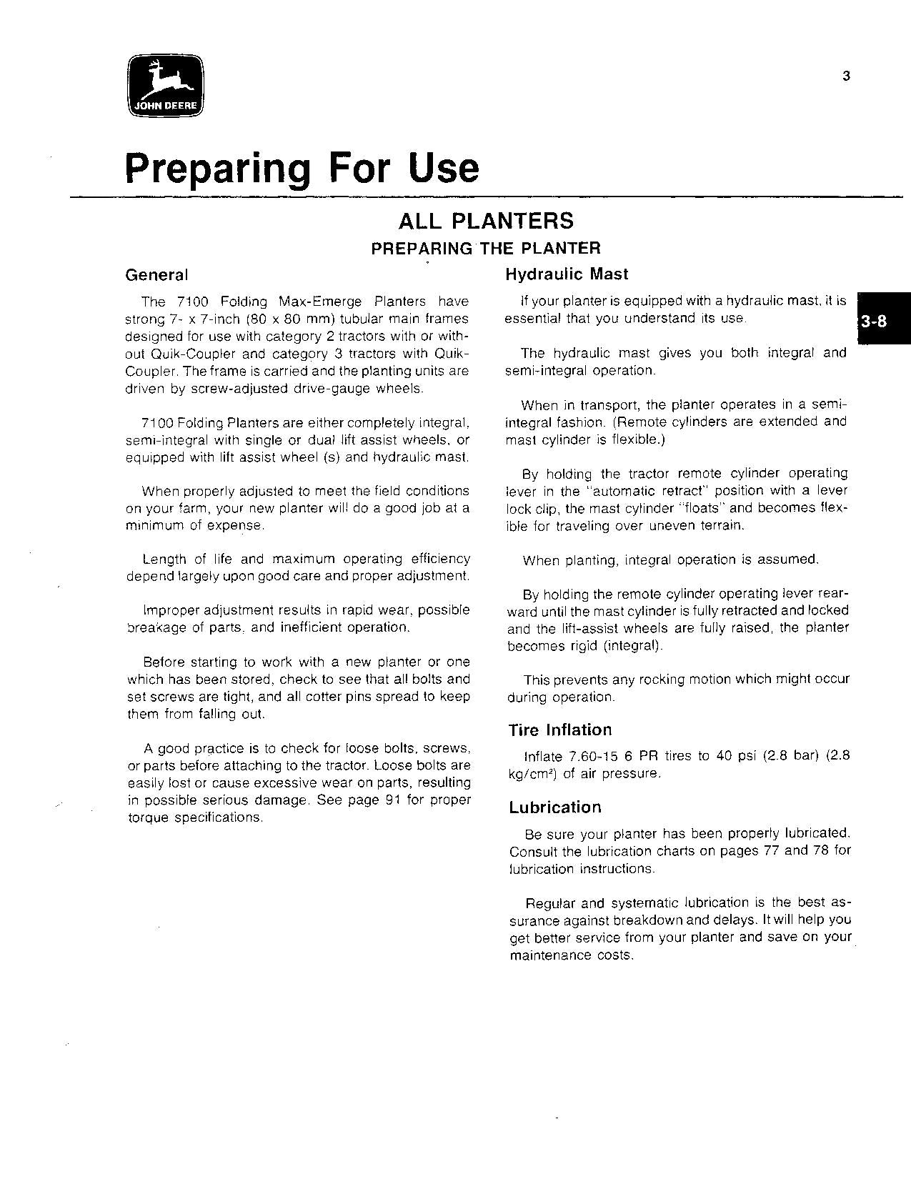 JOHN DEERE 7100 FOLDING MAXEMERGE INTEGRAL PLANTER OPERATORS MANUAL #1