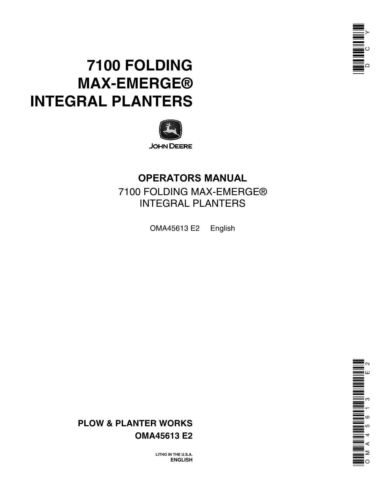 Manuel d'utilisation du semoir intégral pliable JOHN DEERE 7100 MAXEMERGE #2