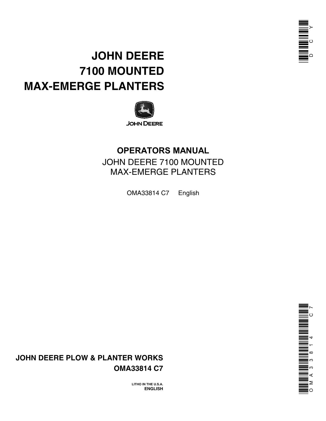 JOHN DEERE 7100 MOUNTED MAXEMERGE PLANTER OPERATORS MANUAL #4