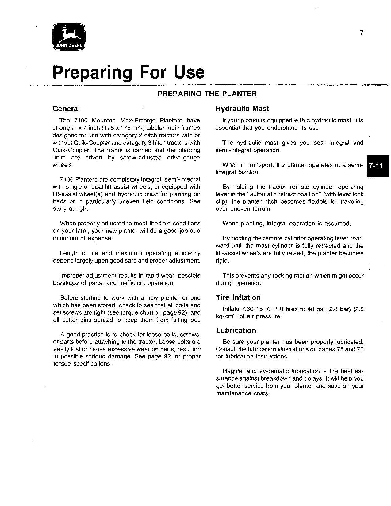 JOHN DEERE 7100 MOUNTED MAXEMERGE PLANTER OPERATORS MANUAL #4