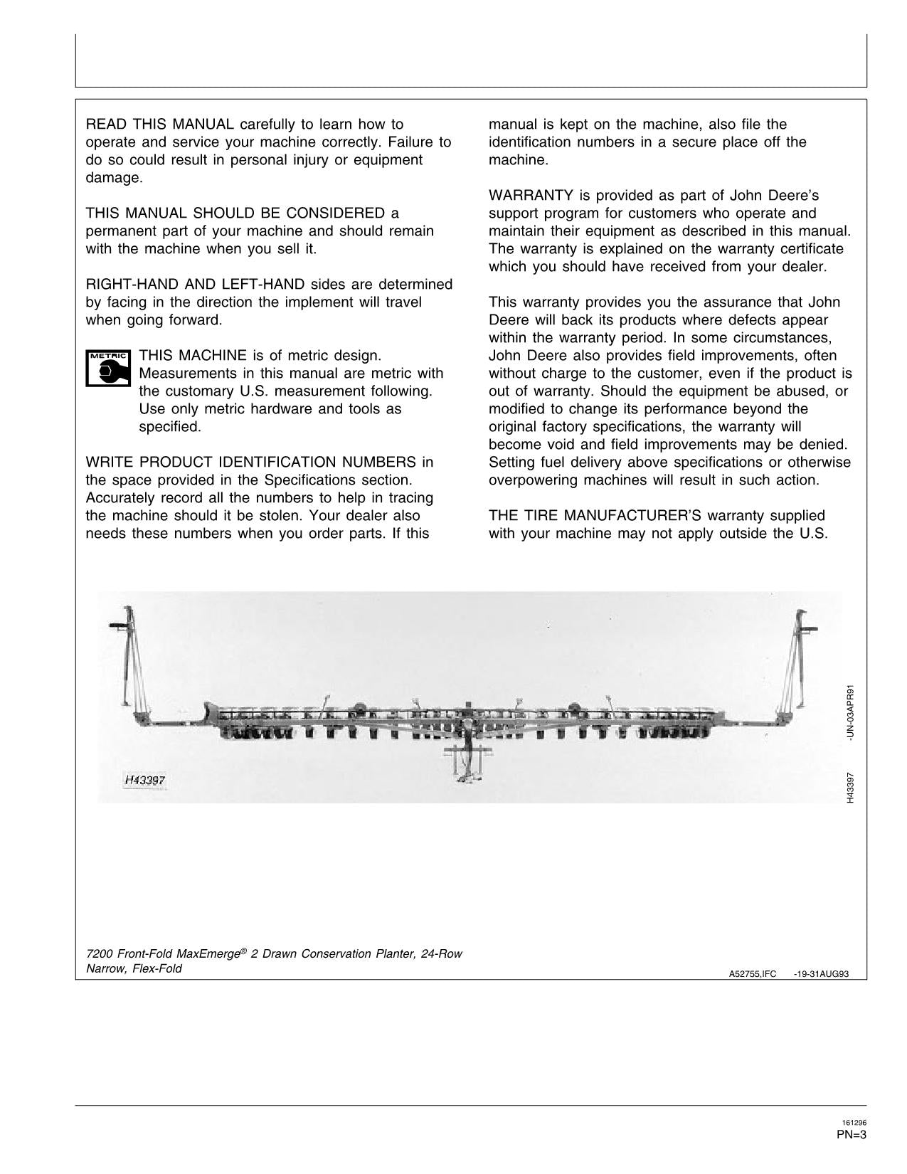 JOHN DEERE 7200 DRAWN (FLEX-FOLD) 24-ROW PLANTER OPERATORS MANUAL #7