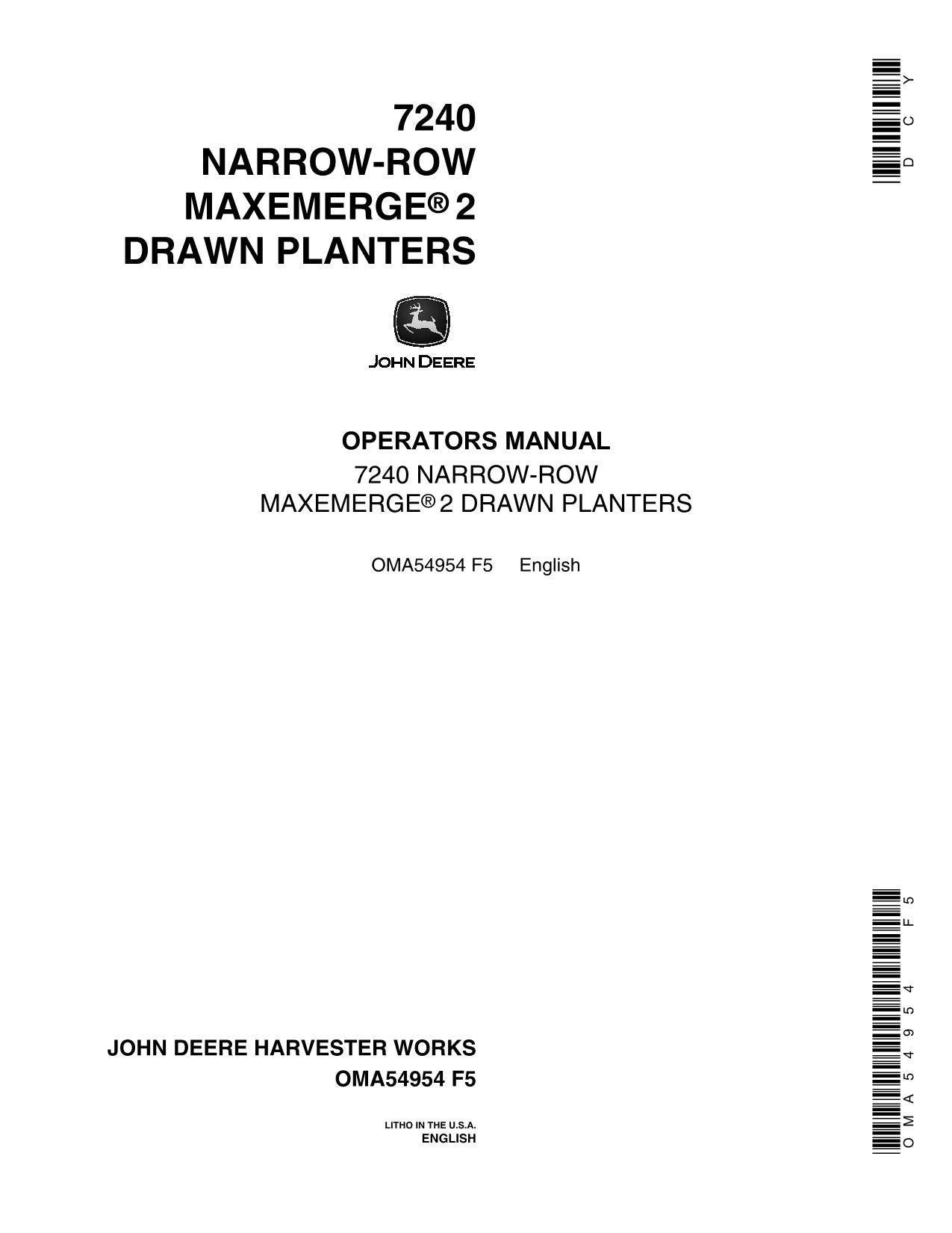 JOHN DEERE 7240 PLANTER OPERATORS MANUAL