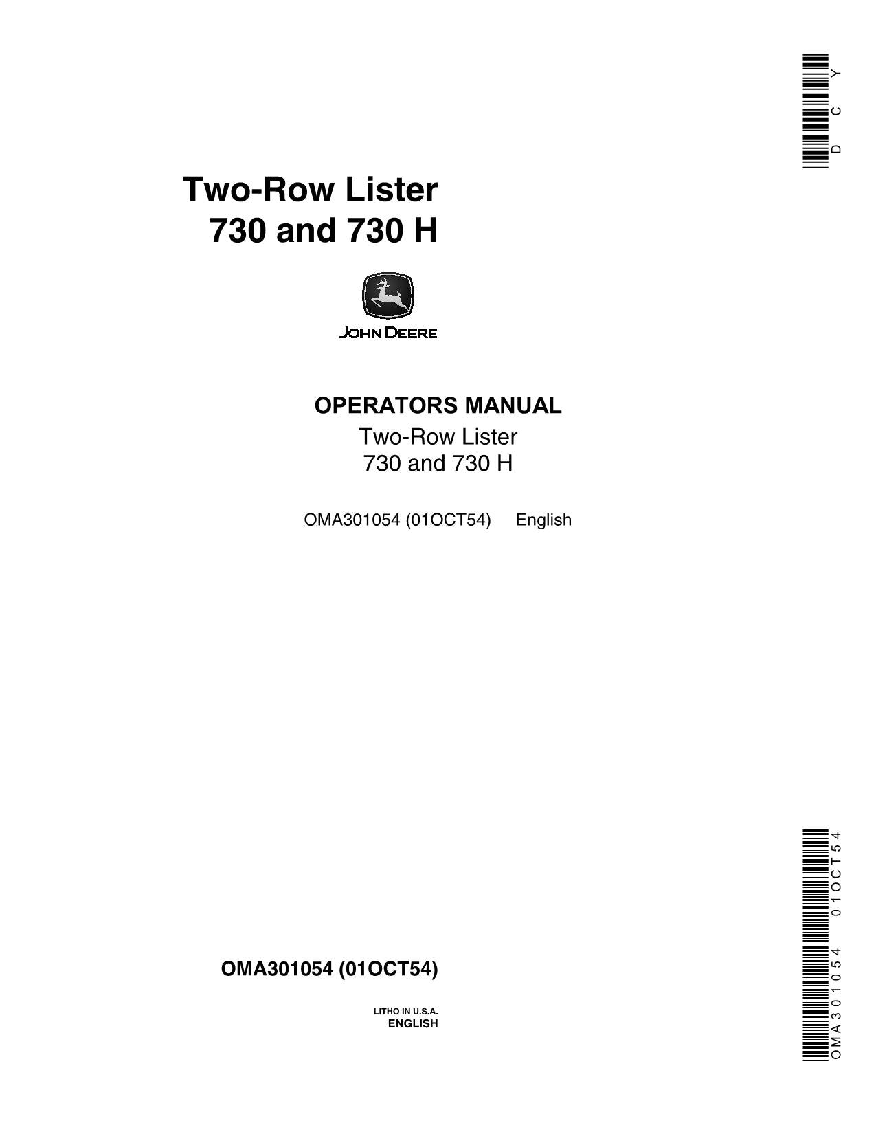 JOHN DEERE 730 730H PLANTER OPERATORS MANUAL