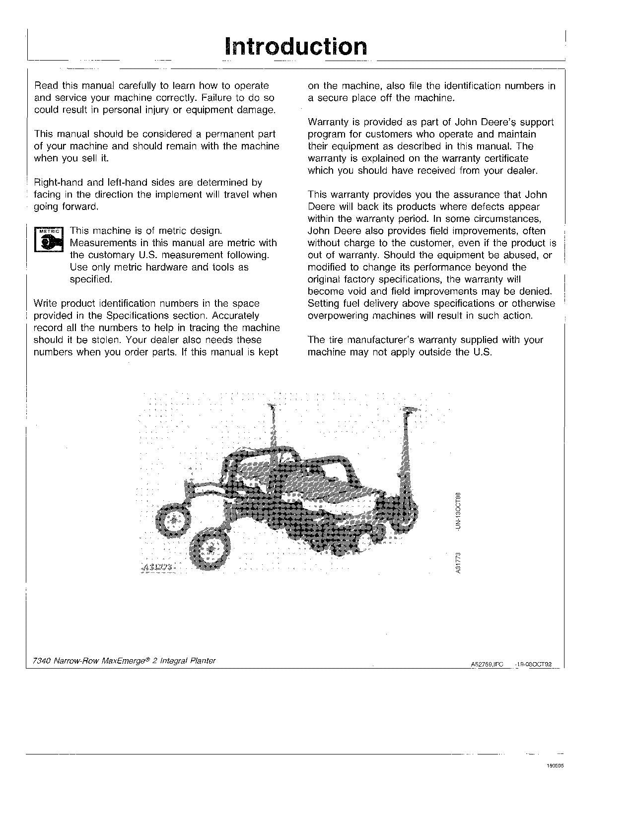 JOHN DEERE 7340 PLANTER OPERATORS MANUAL