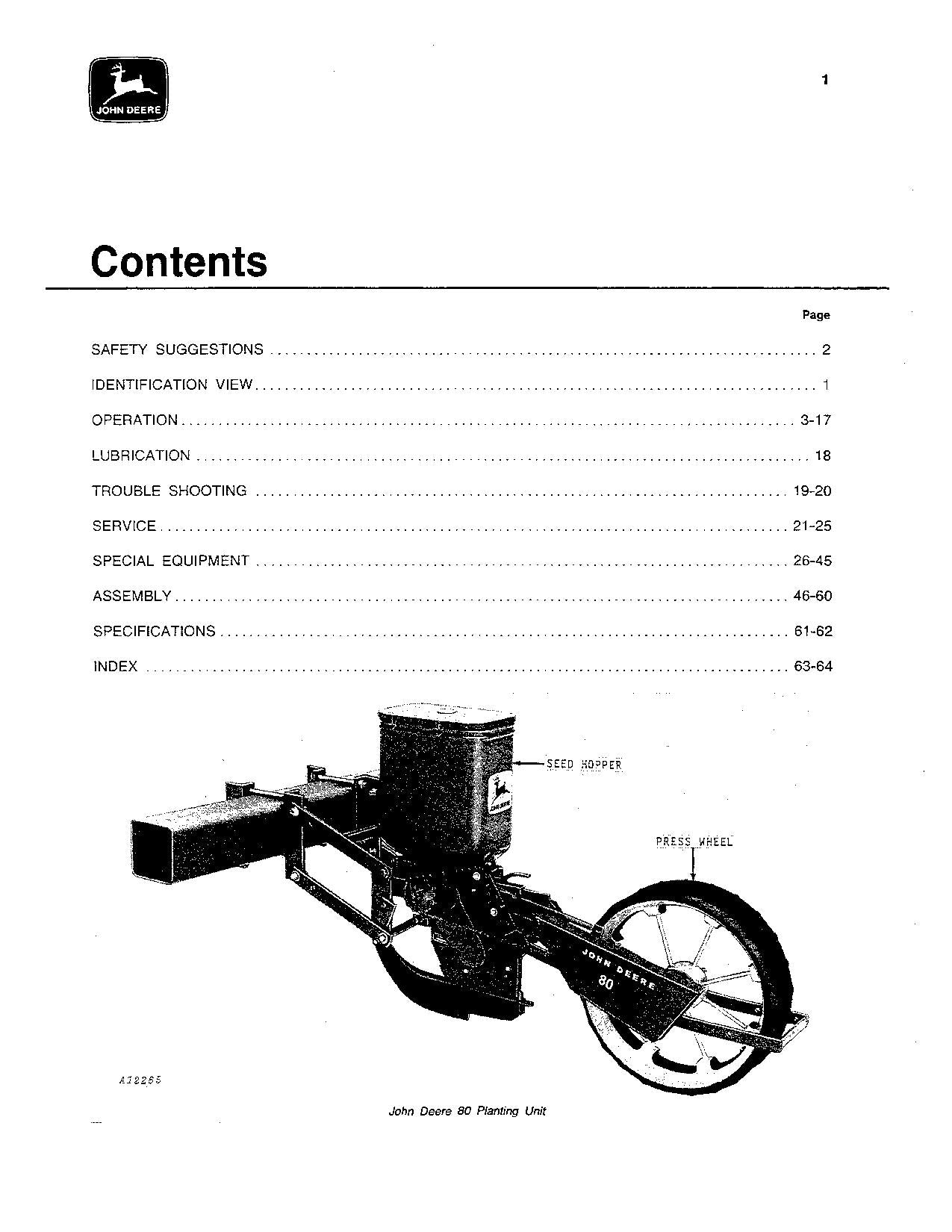 JOHN DEERE 80 PLANTER OPERATORS MANUAL #2