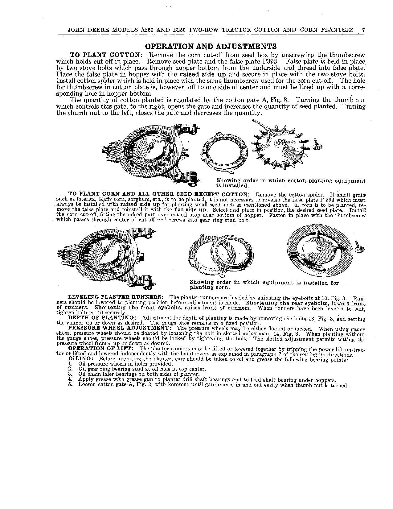 JOHN DEERE A250 B250 PLANTER OPERATORS MANUAL