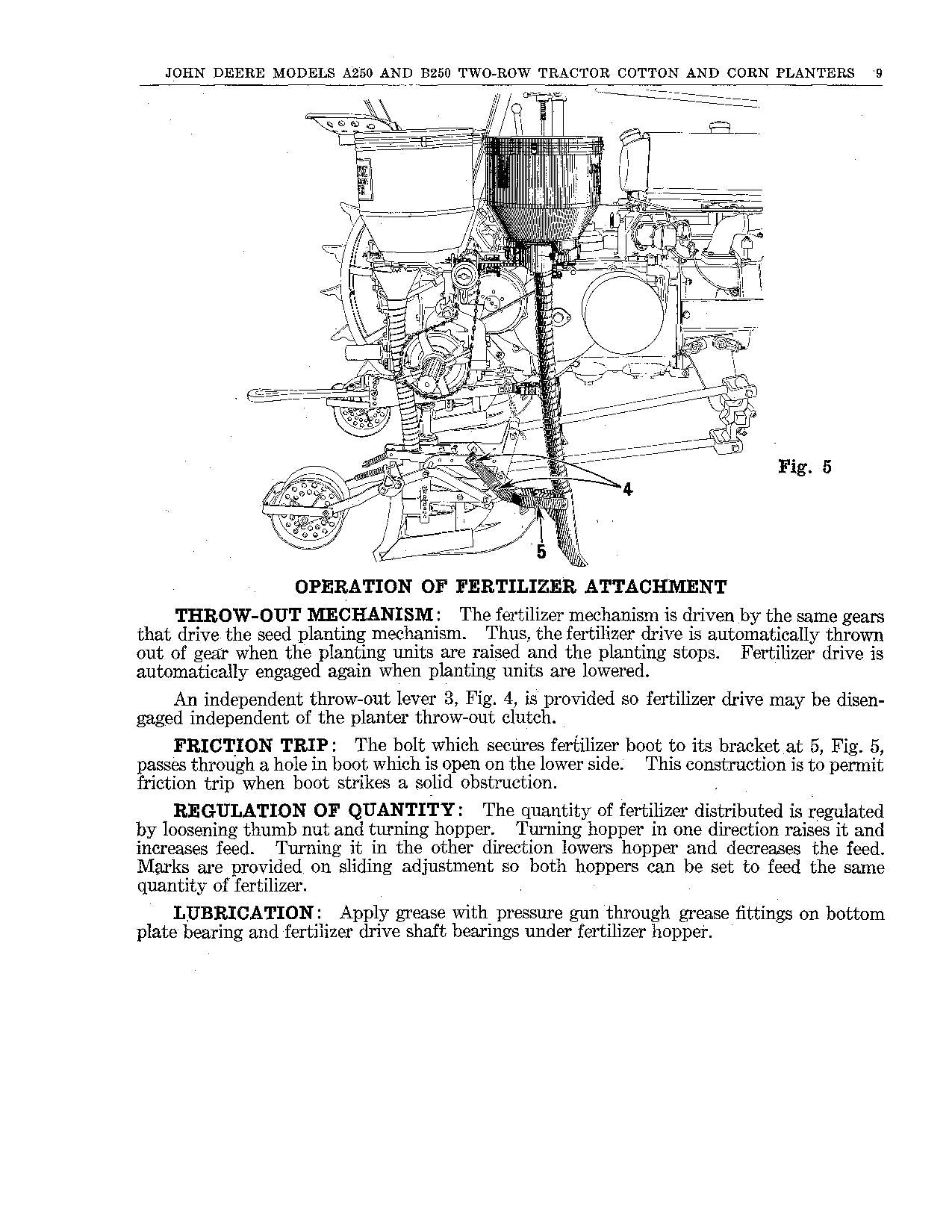 JOHN DEERE A250 B250 PLANTER OPERATORS MANUAL