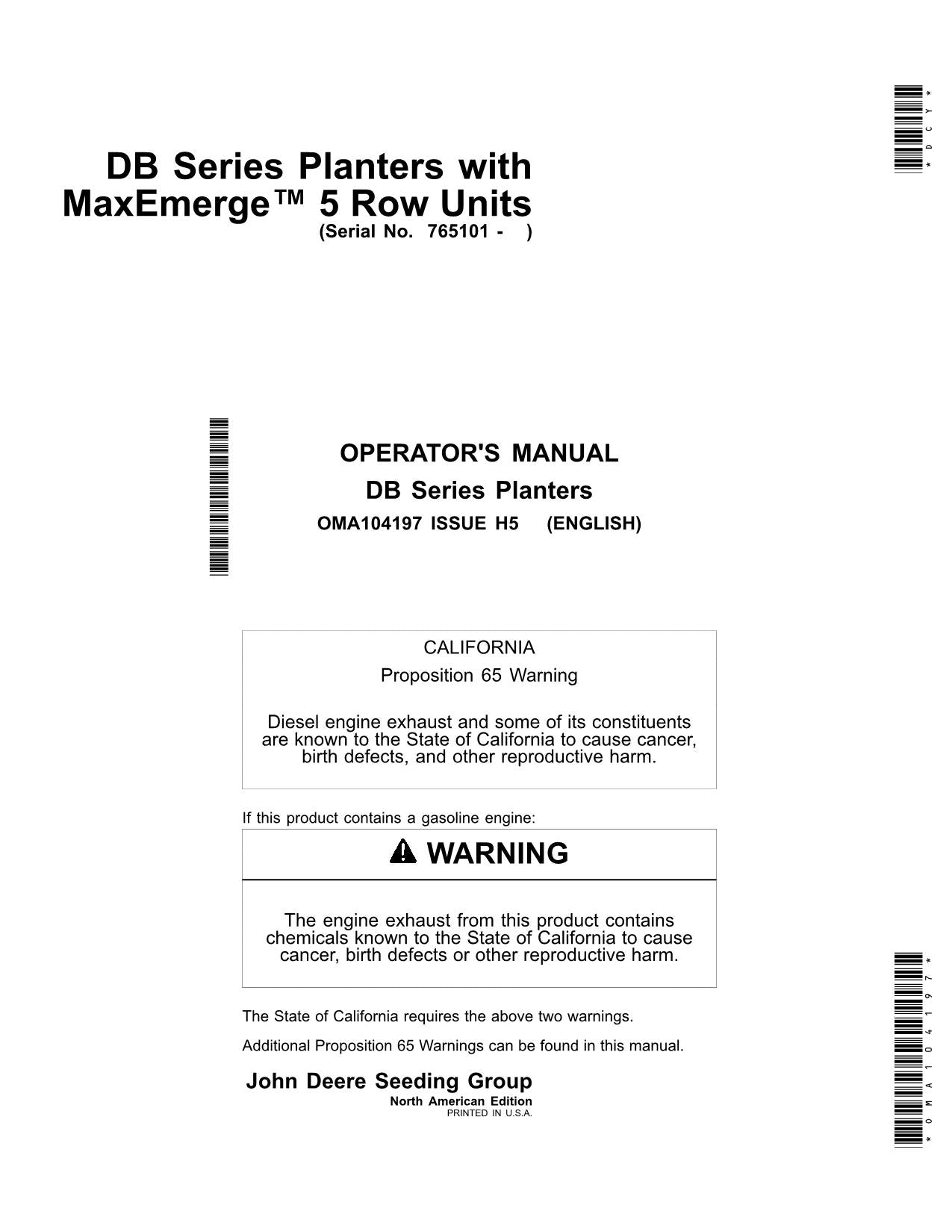 JOHN DEERE DB44 DB60 DB66 DB80 DB88 DB90 DB120 Pflanzmaschine Bedienungsanleitung