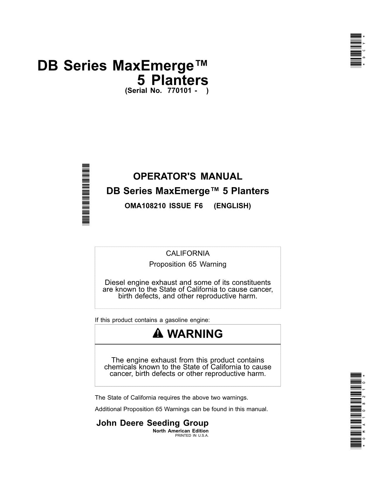 MANUEL D'UTILISATION DU SEMOIR JOHN DEERE DB120 DB44 DB60 DB60 DB66 DB80 DB88 DB90