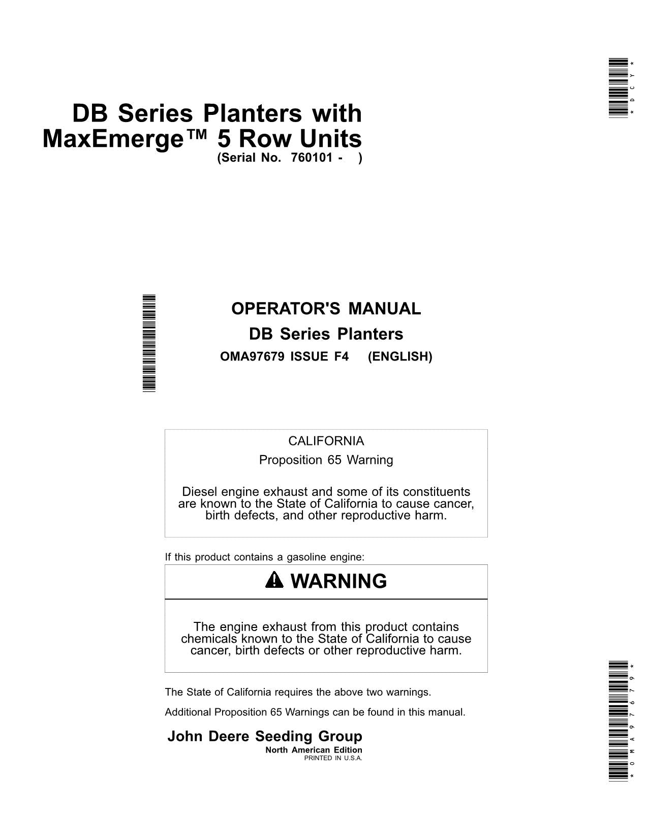 JOHN DEERE DB44 DB60 DB80 DB90 DB88 DB120 DB66 DBP44 PLANTER OPERATORS MANUAL